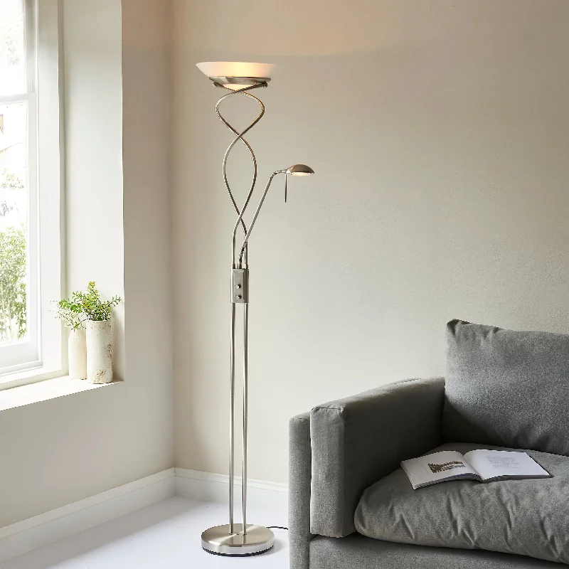 Adjustable Height Floor Lamp for Versatile Lighting NeedsRiviera 2Lt Indoor Floor Lamp In Satin Chrome Plate & Frosted Glass Finish