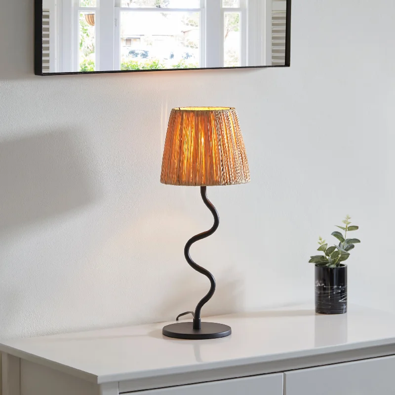 Metal Floor Lamp with a Matte Black Finish for a Sleek LookSerpentine 1Lt Indoor Table Lamp In Matt Black & Natural Raffia Finish