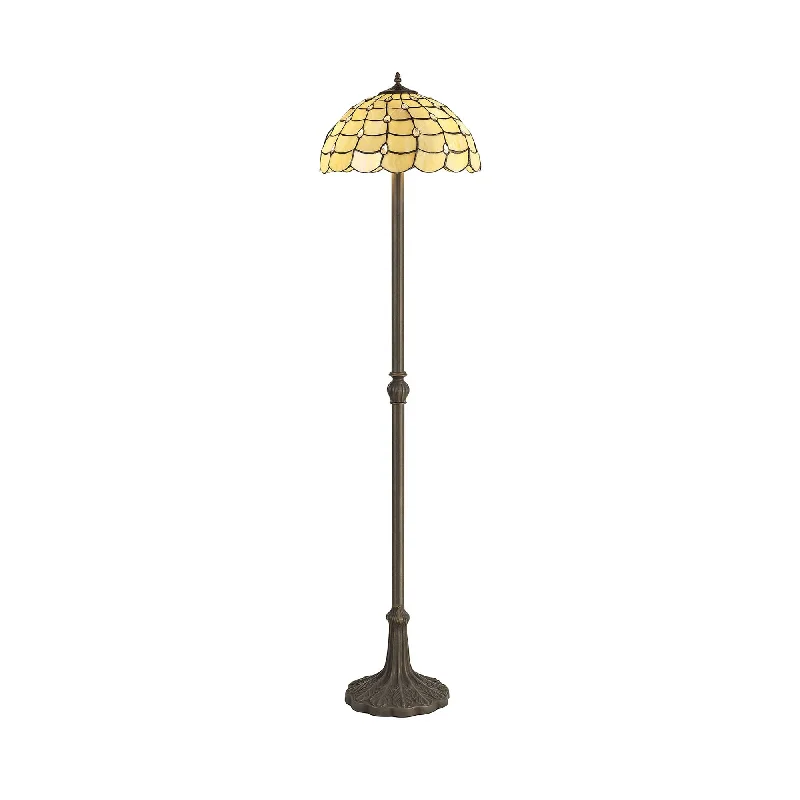 Victorian Style Floor Lamp for Traditional and Elegant InteriorsNelson Lighting NLK00539 Chrisy 2 Light Leaf Design Floor Lamp With 40cm Tiffany Shade Beige/Clear Crystal/Brass