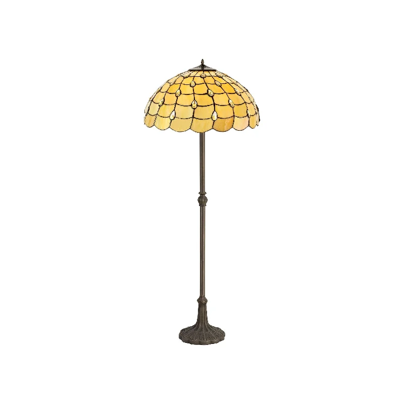 Metal Floor Lamp with a Matte Black Finish for a Sleek LookNelson Lighting NLK00619 Chrisy 2 Light Leaf Design Floor Lamp With 50cm Tiffany Shade Beige/Clear Crystal/Brass