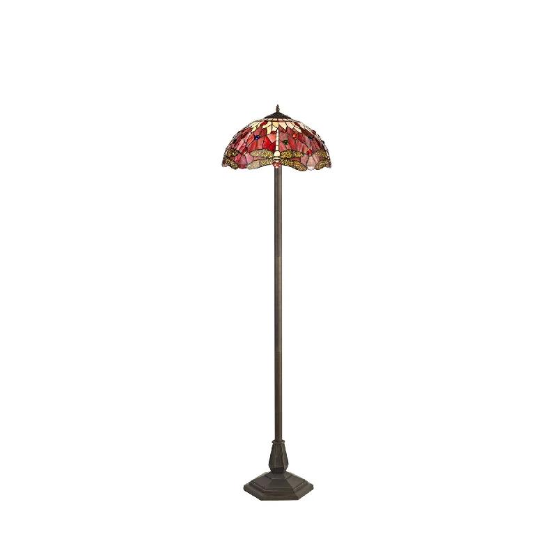 Smart Floor Lamp with Voice Control and Bluetooth ConnectivityNelson Lighting NLK01049 Heidi 2 Light Octagonal Floor Lamp With 40cm Tiffany Shade Purple/Pink/Antique Brass