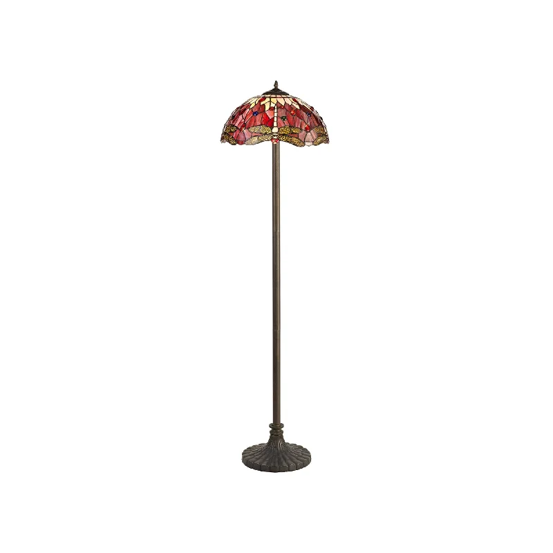 Fabric Floor Lamp with a Linen Shade for a Relaxed AestheticNelson Lighting NLK01059 Heidi 2 Light Stepped Design Floor Lamp With 40cm Tiffany Shade Purple/Pink/Brass