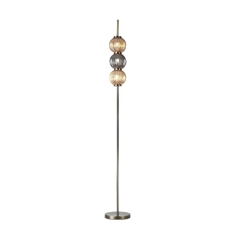 Glass Floor Lamp with Frosted Shades for Soft Diffused LightNelson Lighting NL82199 Farro 3 Light Floor Lamp Antique Brass/Smoked & Amber Glass