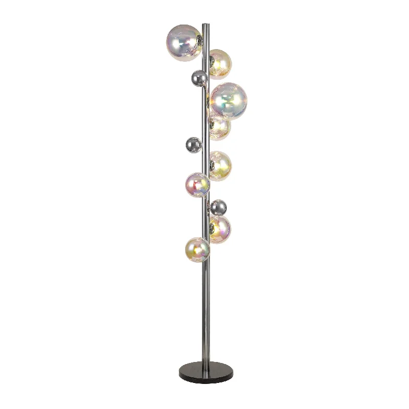 Glass Floor Lamp with Frosted Shades for Soft Diffused LightNelson Lighting NL82529 Regent 8 Light Floor Lamp Polished Chrome/Iridescent Glass