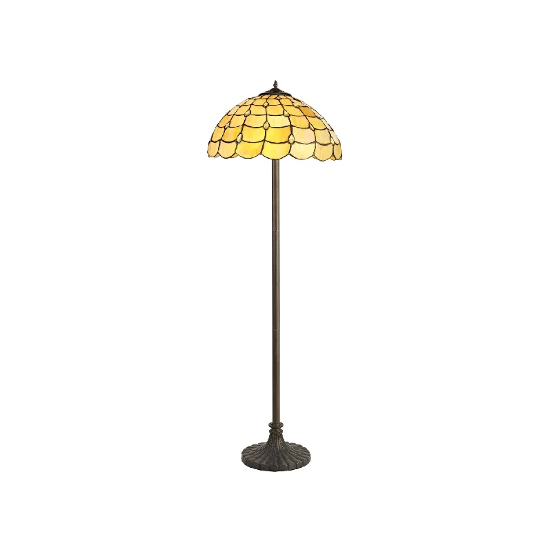 Victorian Style Floor Lamp for Traditional and Elegant InteriorsNelson Lighting NLK00549 Chrisy 2 Light Stepped Design Floor Lamp With 40cm Tiffany Shade Beige/Brass