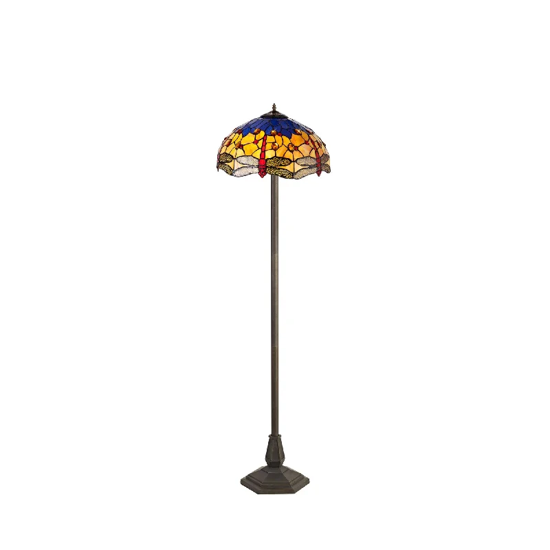 Marble Base Floor Lamp for a Touch of LuxuryNelson Lighting NLK00819 Heidi 2 Light Octagonal Floor Lamp With 40cm Tiffany Shade Blue/Orange/Crystal/Aged Antique Brass