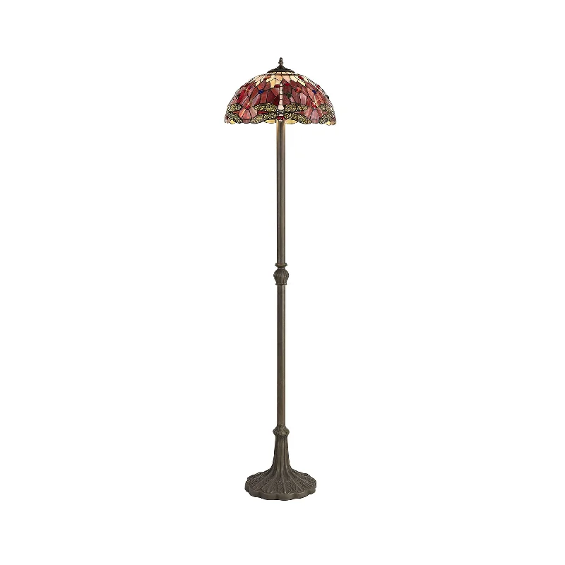 Victorian Style Floor Lamp for Traditional and Elegant InteriorsNelson Lighting NLK01079 Heidi 2 Light Leaf Design Floor Lamp With 40cm Tiffany Shade Purple/Pink/Antique Brass