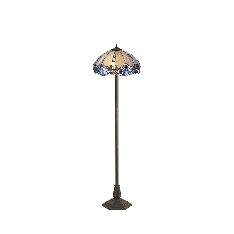 Rustic Farmhouse Style Floor Lamp for Cozy BedroomsNelson Lighting NLK01629 Ossie 2 Light Octagonal Floor Lamp With 40cm Tiffany Shade Blue/Aged Antique Brass