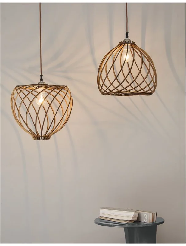 Metal Ceiling Lights in Brass, Copper, Stainless Steel, and IronADA Natural Wood & Dark Brown Fabric Cable Reversible Single Pendant - ID 10439