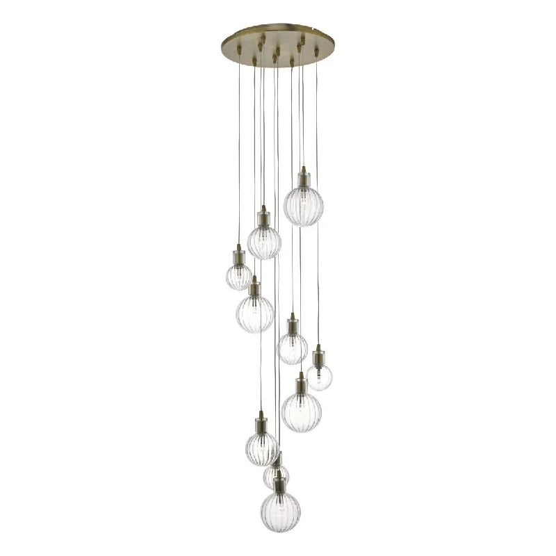 Contemporary Ceiling Lights with Unique, Abstract ShapesAged Brass and Ribbed Globe Multi-Pendant - ID 9361