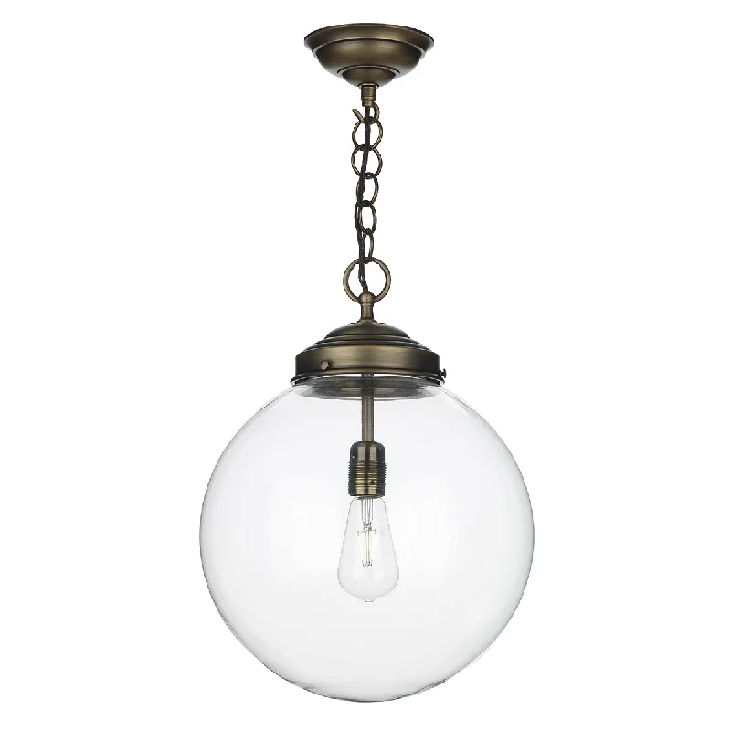 Retro Ceiling Lights Inspired by the 1950s and 1960s Design35cm Antique Brass Clear Globe Pendant - ID 6043