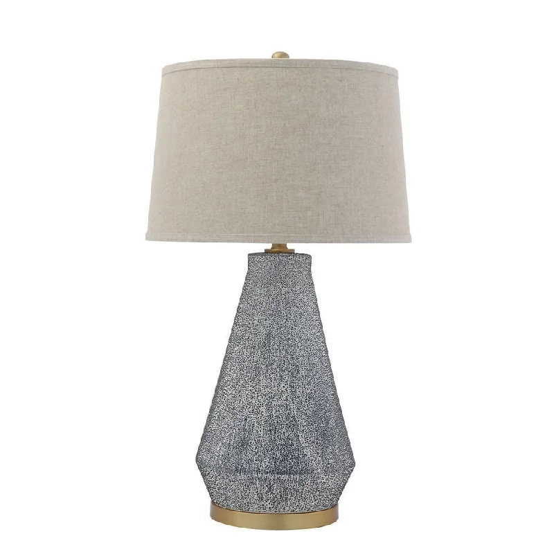 gothic style table lamps with dark finishes for a mysterious lookBlue Ceramic Table Lamp with Natural Linen Shade