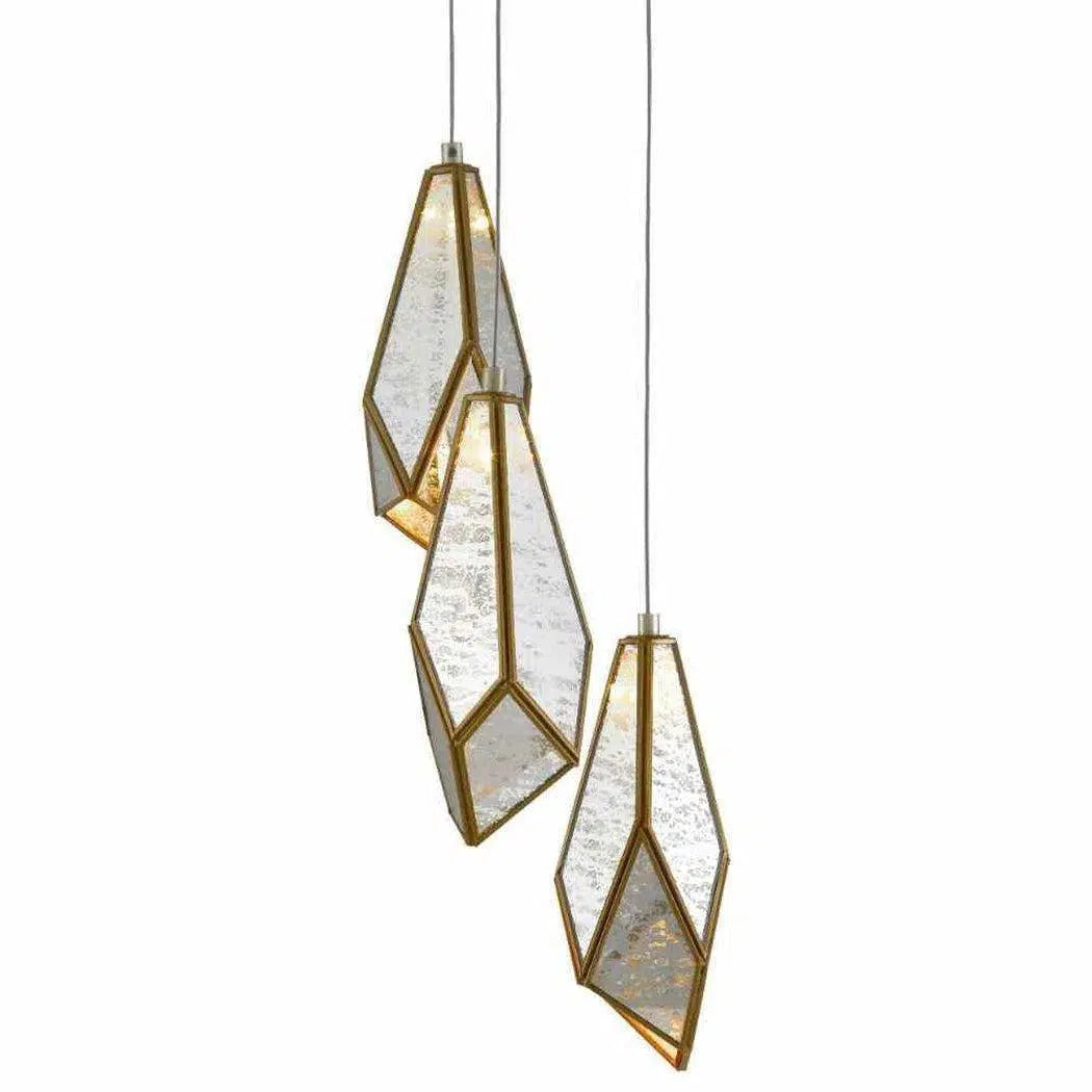 Gothic Ceiling Lights with Dark Metalwork and Pointed ArchesPainted Silver Antique Brass Glace 3-Light Multi-Drop Pendant