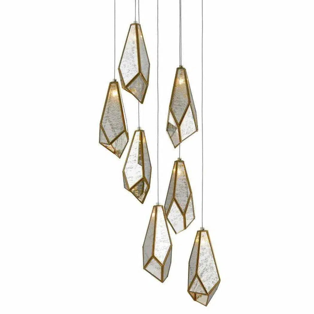 Scandinavian Style Ceiling Lights with Light Wood AccentsPainted Silver Antique Brass Glace 7-Light Multi-Drop Pendant