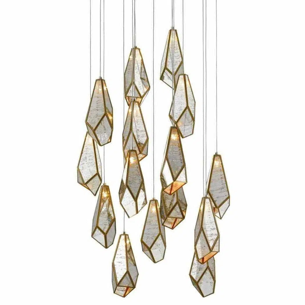 Moroccan Ceiling Lights with Colorful Stained Glass and Geometric CarvingsSilver Antique Brass Glace Round 15-Light Multi-Drop Pendant