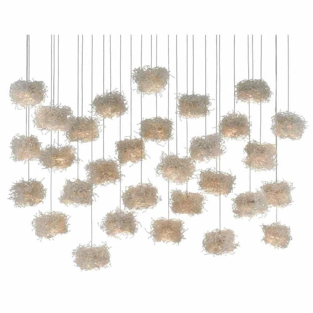 Japanese - Inspired Ceiling Lights with Shoji - Screen - like DiffusersPainted Silver Clear Birds Nest 30-Light Multi-Drop Pendant