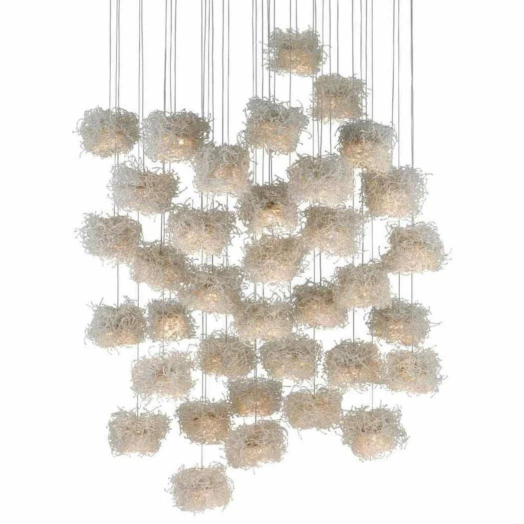 Art Nouveau Ceiling Lights with Organic, Flowing ShapesPainted Silver Clear Birds Nest 36-Light Multi-Drop Pendant