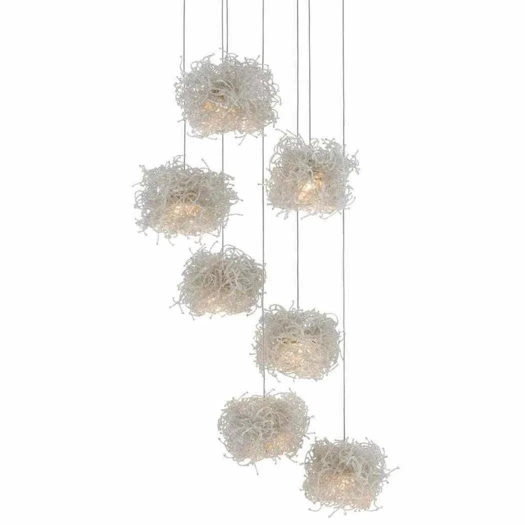 Contemporary Ceiling Lights with Unique, Abstract ShapesPainted Silver Clear Birds Nest 7-Light Multi-Drop Pendant