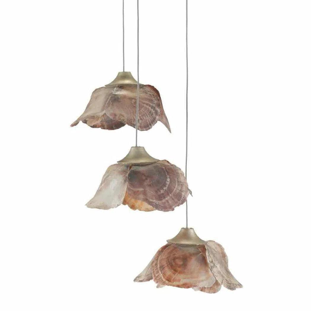 Victorian - Inspired Ceiling Lights with Ornate Crystal ChandeliersPainted Silver Leaf Shell Catrice 3-Light Multi-Drop Pendant