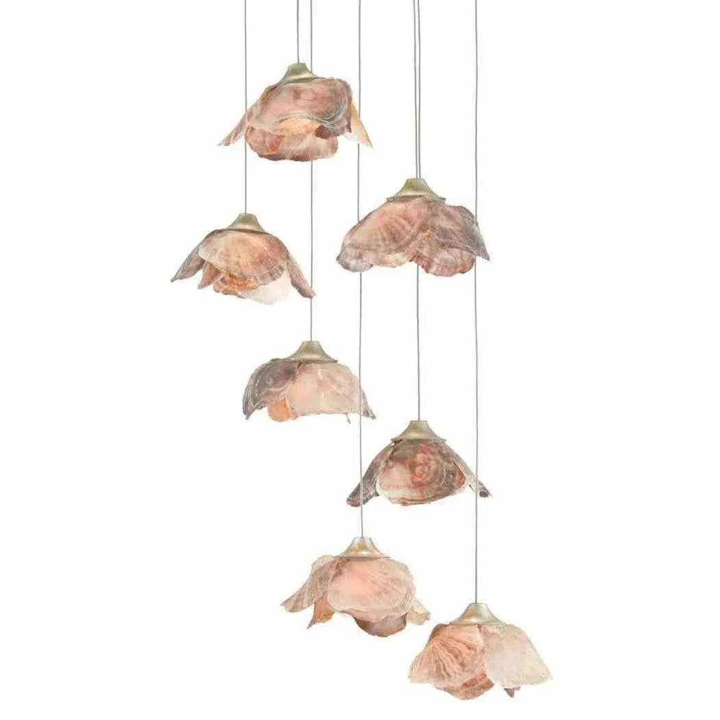 Crystal Ceiling Lights with High - Quality Swarovski CrystalsPainted Silver Leaf Shell Catrice 7-Light Multi-Drop Pendant