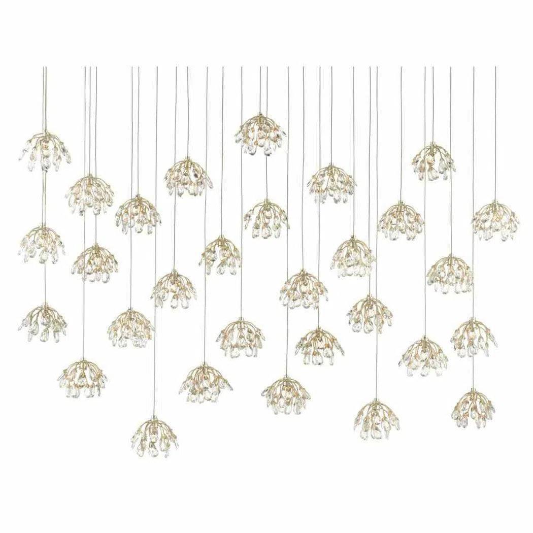 Mediterranean - Style Ceiling Lights with Terra - Cotta and Ceramic DetailsPainted Silver Leaf Crystal Bud 30-Light Multi-Drop Pendant