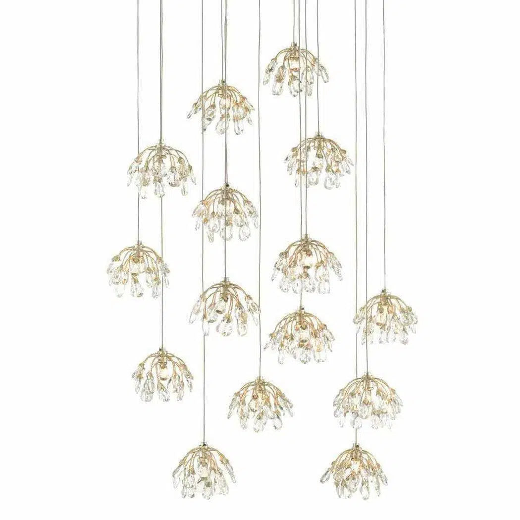 Crystal Ceiling Lights with High - Quality Swarovski CrystalsPainted Silver Leaf Crystal Bud Round 15-Light Multi-Drop Pendant