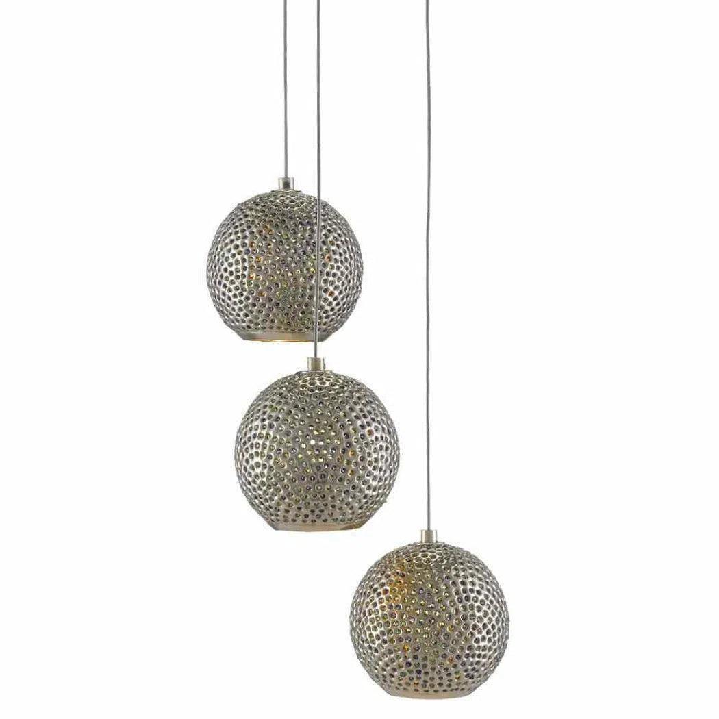 Japanese - Inspired Ceiling Lights with Shoji - Screen - like DiffusersPainted Silver Nickel Blue Giro 3-Light Multi-Drop Pendant