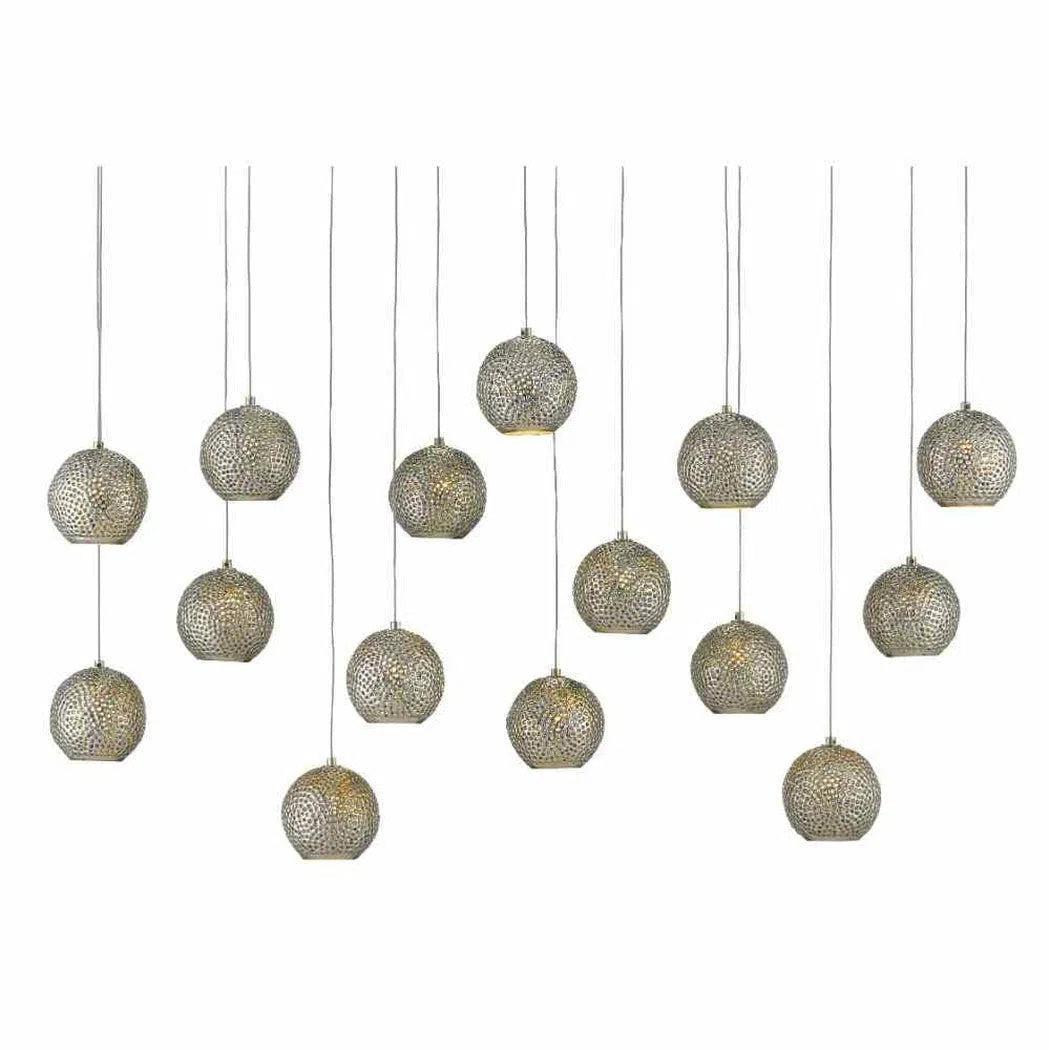 Tropical - Themed Ceiling Lights with Palm - Leaf Shapes and Rattan WrapsPainted Silver Nickel Blue Giro Rectangular 15-Light Multi-Drop Pendant