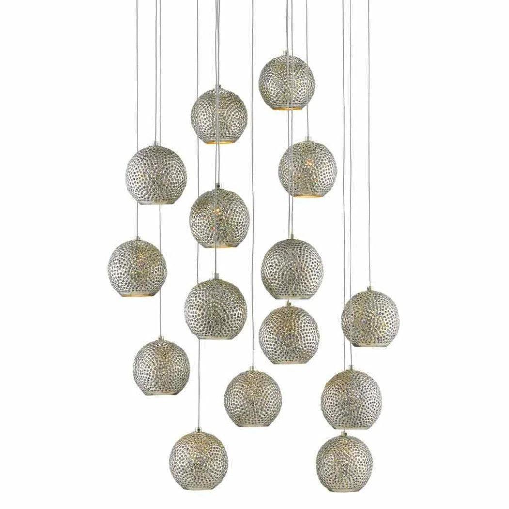 Glass Ceiling Lights with Frosted, Colored, or Etched GlassSilver Blue Giro Round 15-Light Multi-Drop Pendant