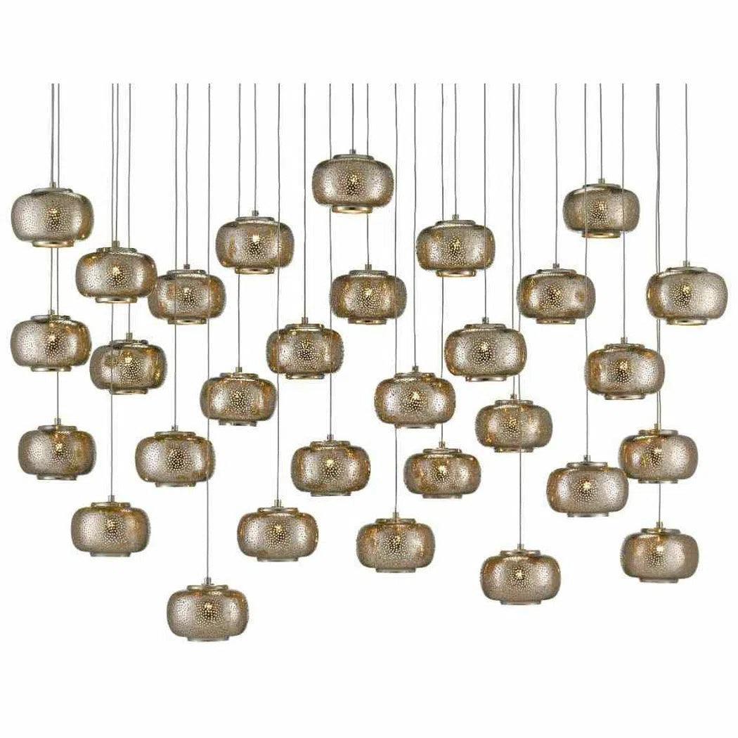 Victorian - Inspired Ceiling Lights with Ornate Crystal ChandeliersPainted Silver Nickel Pepper 30-Light Multi-Drop Pendant