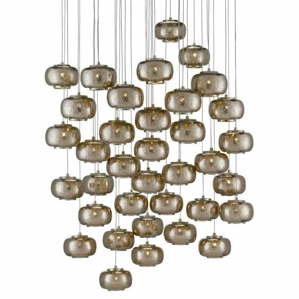 African - Inspired Ceiling Lights with Tribal Patterns and Natural MaterialsPainted Silver Nickel Pepper 36-Light Multi-Drop Pendant