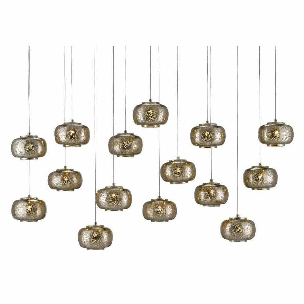 Contemporary Ceiling Lights with Unique, Abstract ShapesSilver Nickel Pepper Rectangular 15-Light Multi-Drop Pendant