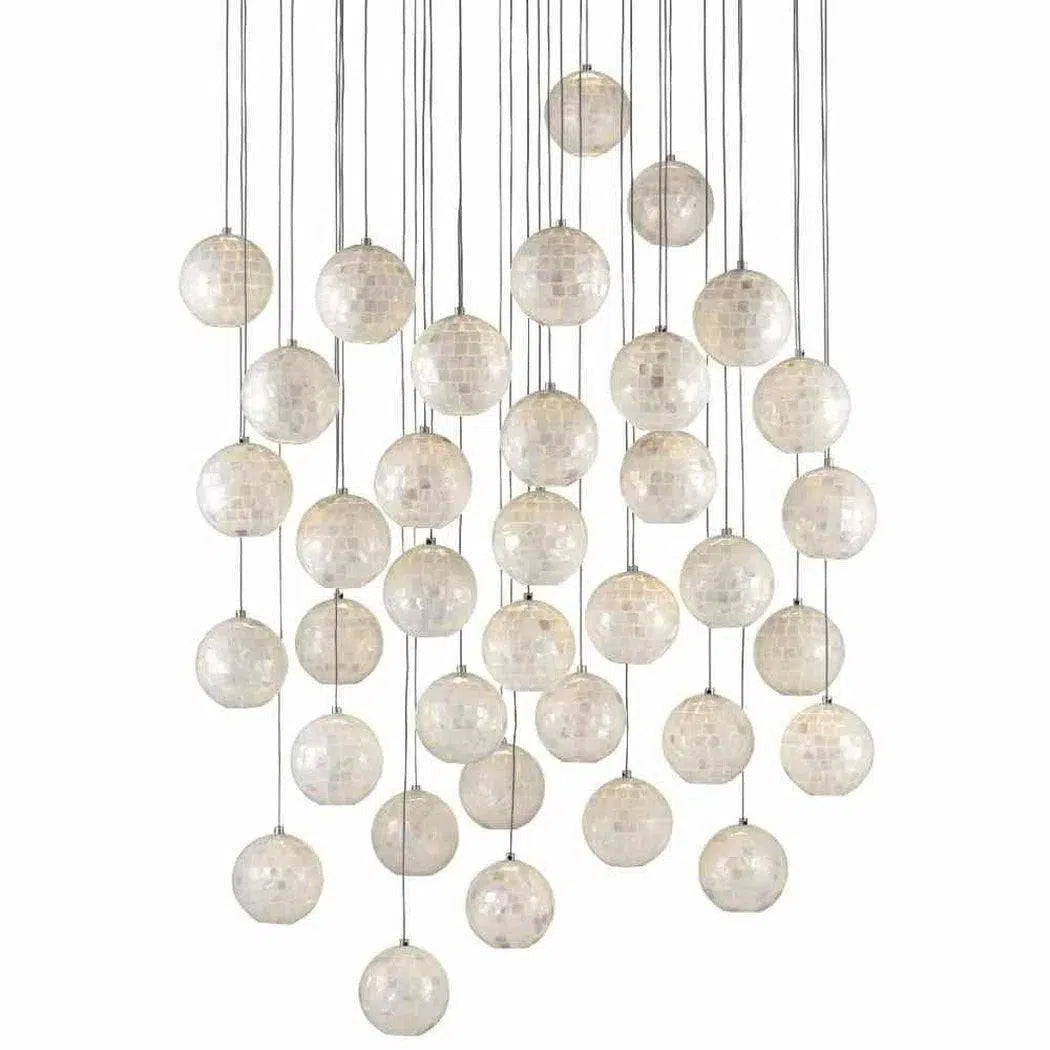 African - Inspired Ceiling Lights with Tribal Patterns and Natural MaterialsPainted Silver Pearl Finhorn 36-Light Multi-Drop Pendant