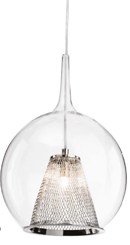 Crystal Ceiling Lights with High - Quality Swarovski CrystalsClear Glass & Chrome Mesh Single Pendant - ID 9579