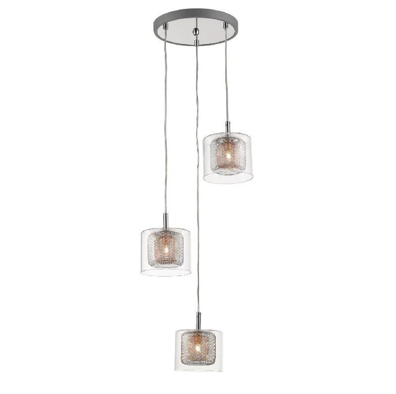 Glass Ceiling Lights with Frosted, Colored, or Etched GlassEastcote Polished Chrome and Copper 3 Light Cluster Pendant - ID 8785