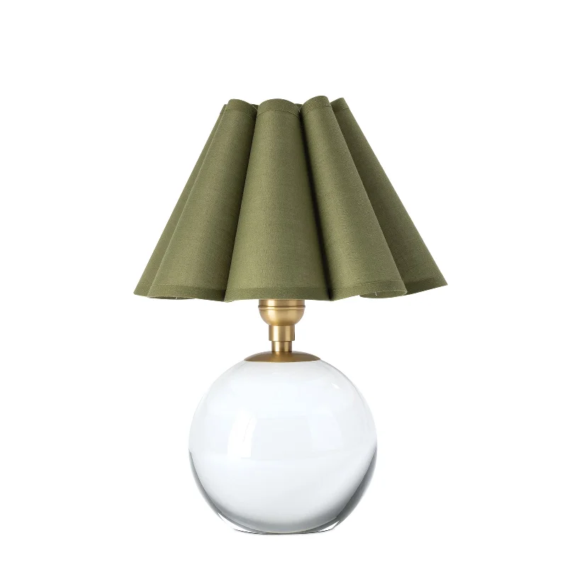 coastal style table lamps with nautical elements for beach housesGiorgio Crystal Mini Lamp (Natural Brass with Green Scalloped Shade)