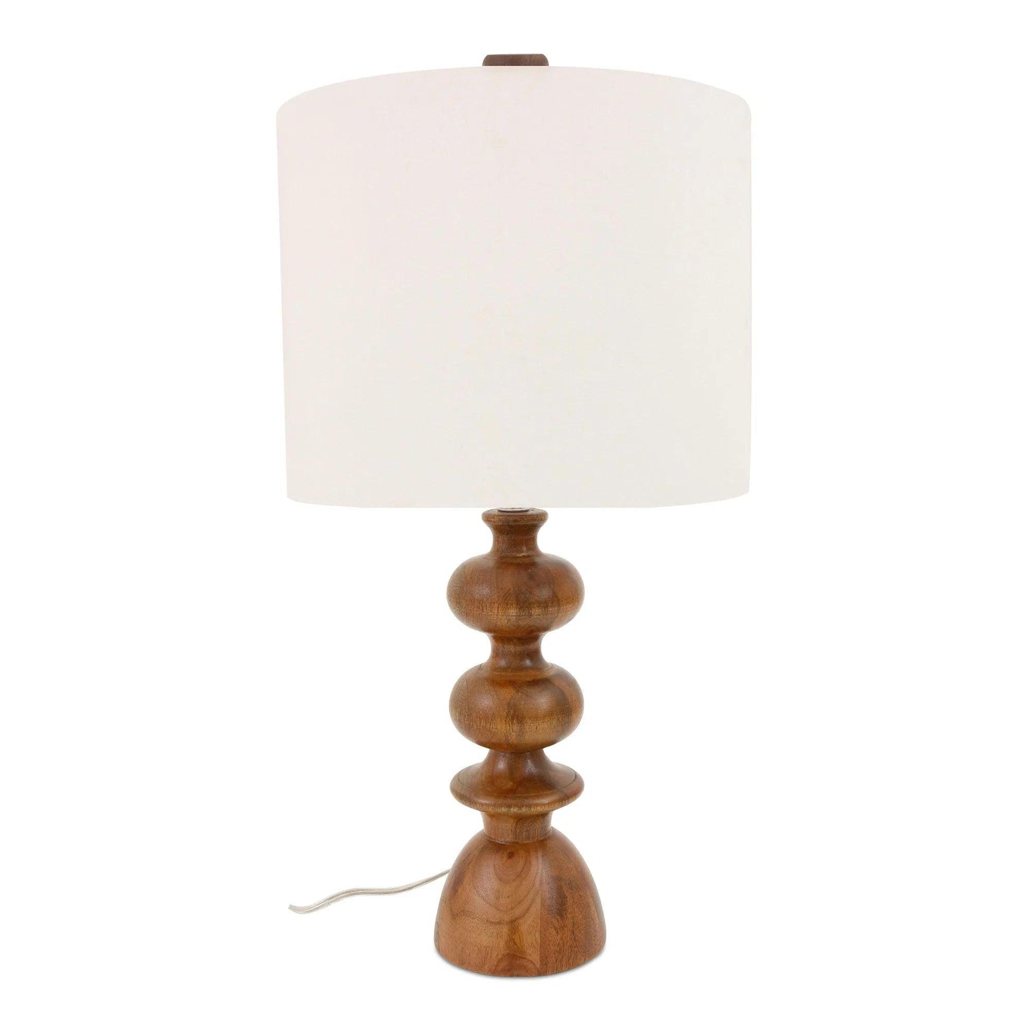 leather table lamps with a distressed texture for a rugged charmGwen Mango Wood and Textured Cotton Brown Table Lamp