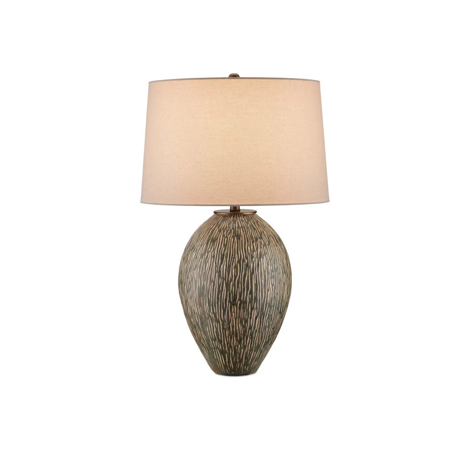 leather table lamps with a distressed texture for a rugged charmHildreth Porcelain and Metal Green Table Lamp