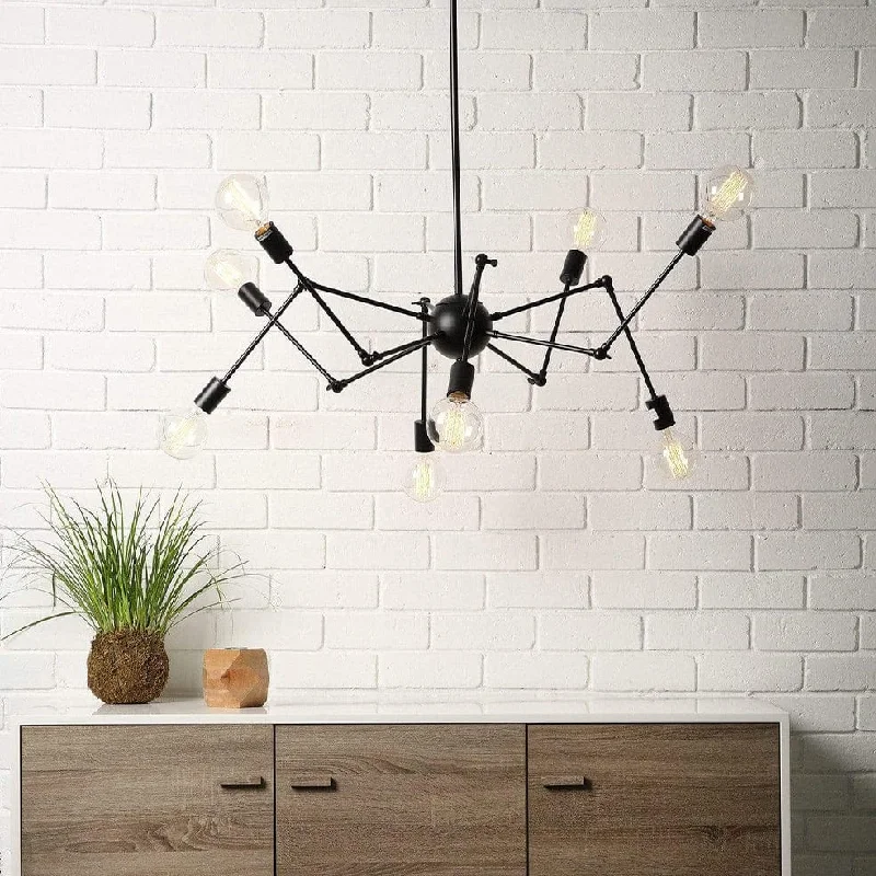 Industrial Style Ceiling Lights with Exposed Bulbs and Metal CagesLoft Spider Pendant 8 Light Metal Black