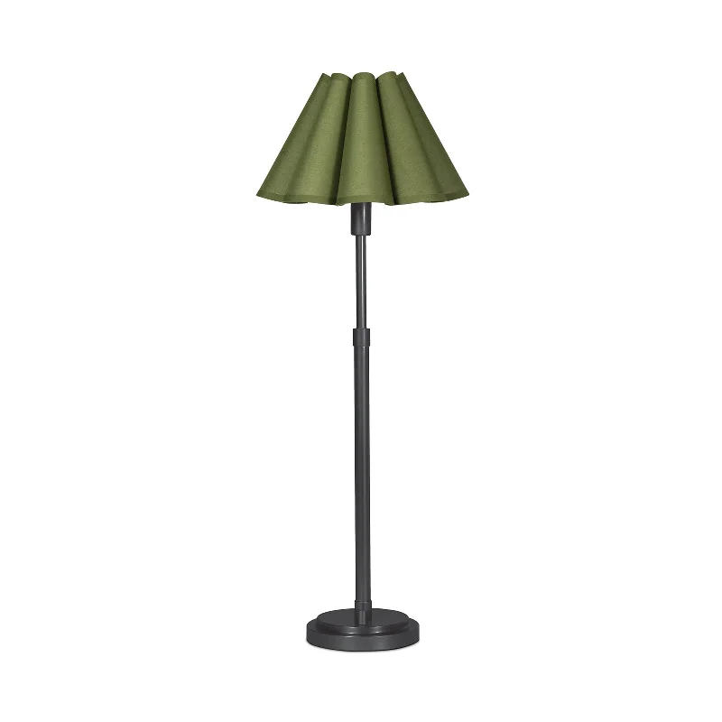 glass table lamps with a frosted surface for soft light diffusionPolly Buffet Lamp (Blackened Brass with Green Scalloped Shade)