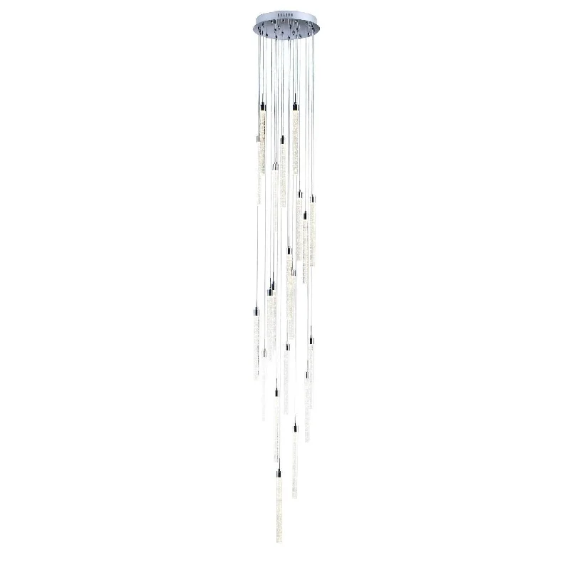 Japanese - Inspired Ceiling Lights with Shoji - Screen - like DiffusersRain Cascade Chrome 20 LED Stairwell Pendant - ID 7792