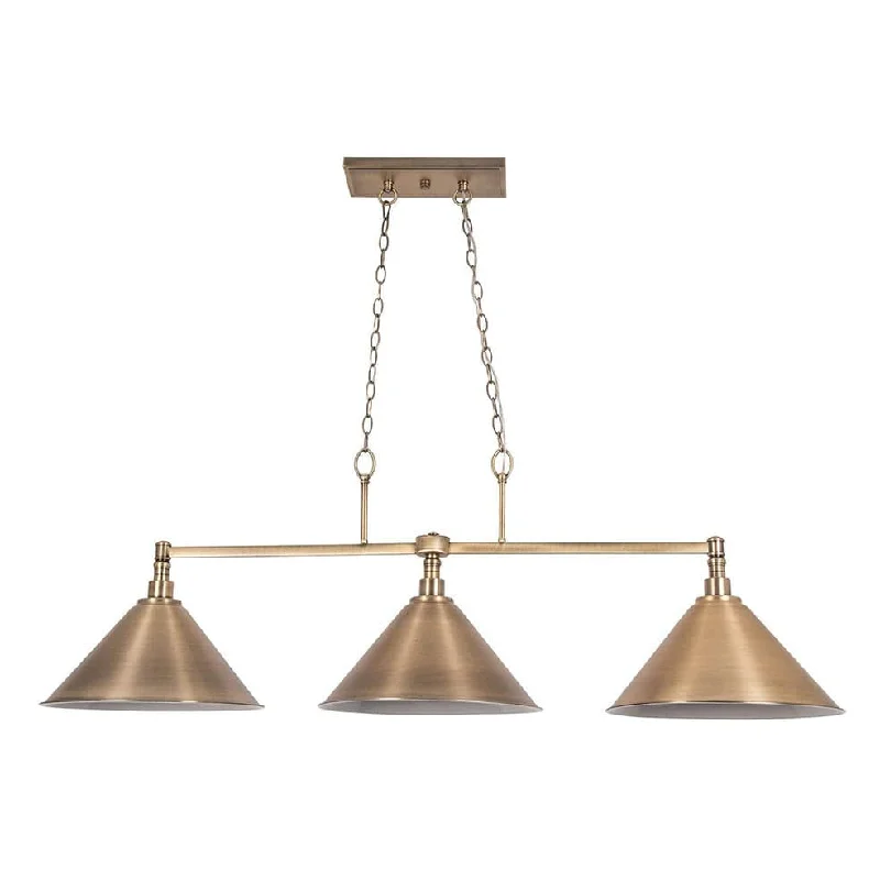 Indian - Themed Ceiling Lights with Intricate Filigree and Mirror WorkTriple Antique Brass Pendant Light