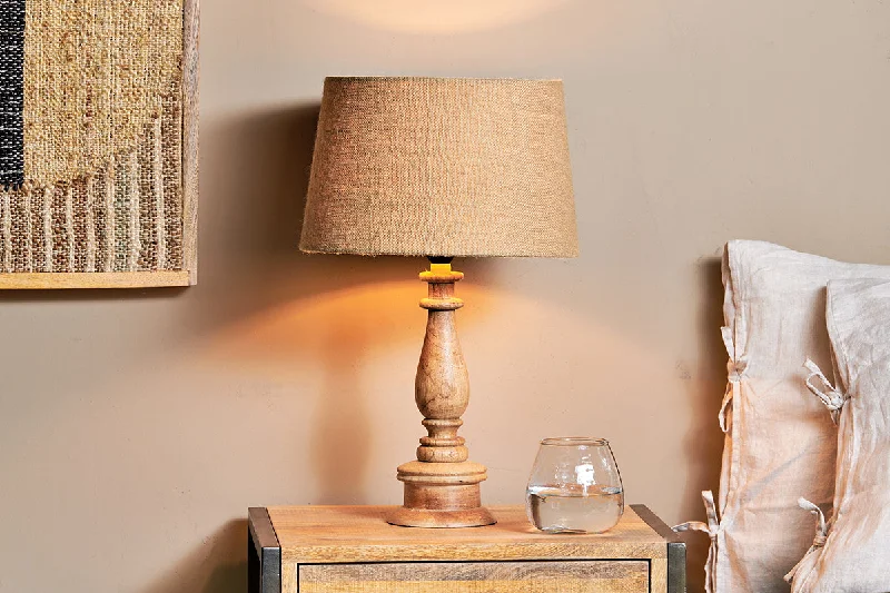 leather table lamps with a distressed texture for a rugged charmUsha Mango Wood Lamp